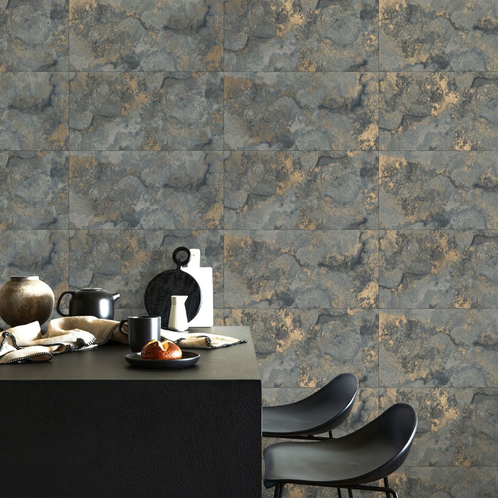 Marble Tile Wallpaper - Slate - by Albany