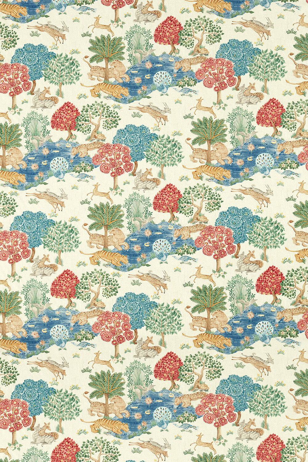 Pamir Garden Fabric - Cream/ Indigo - by Sanderson