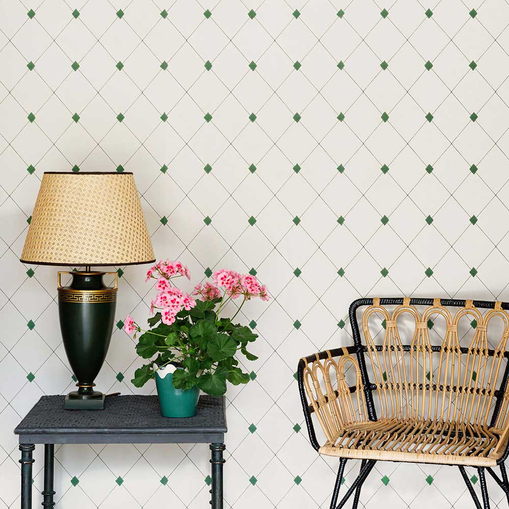 Diamond Trellis Wallpaper - Green - by Barneby Gates