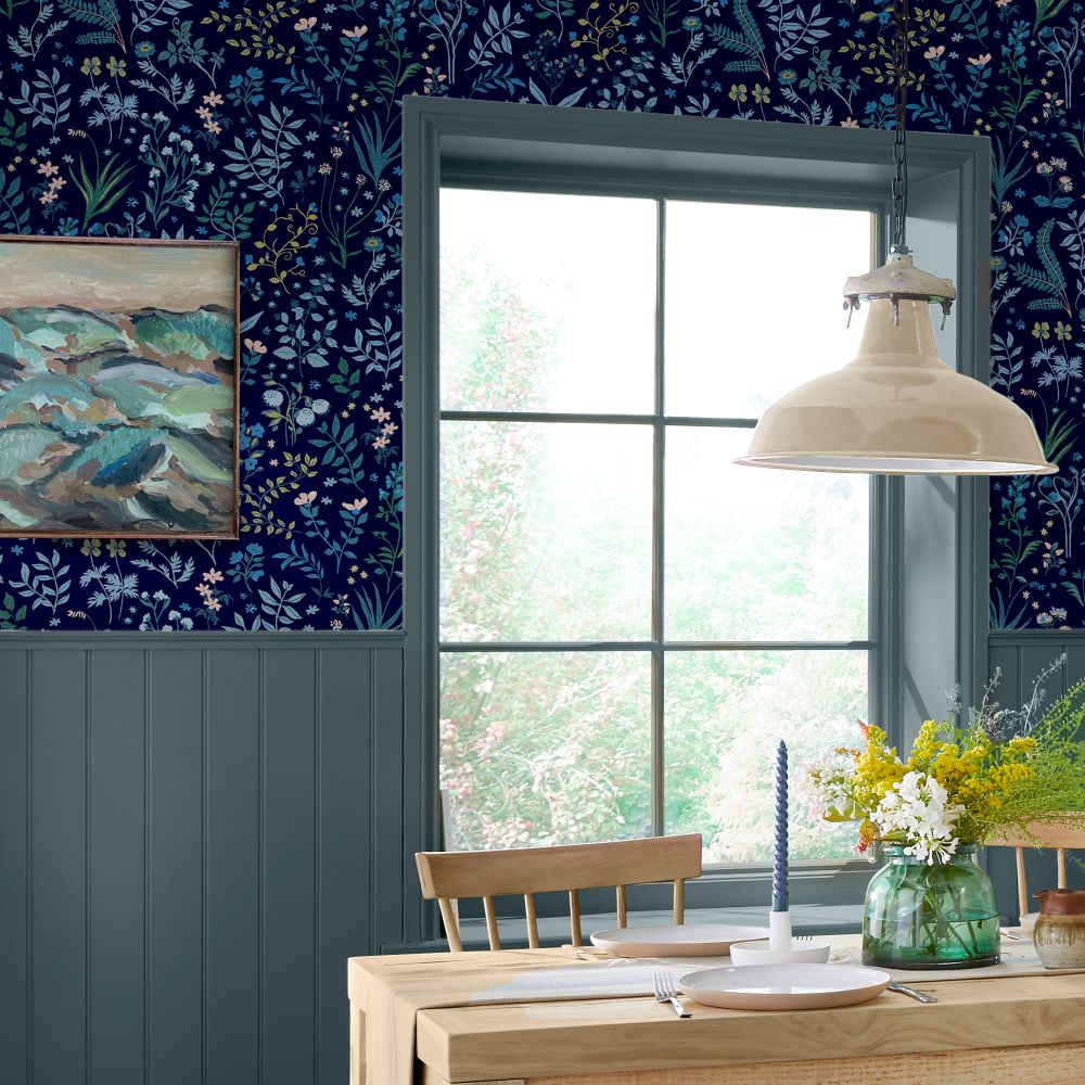 Holcombe Floral Wallpaper - Navy - by Joules