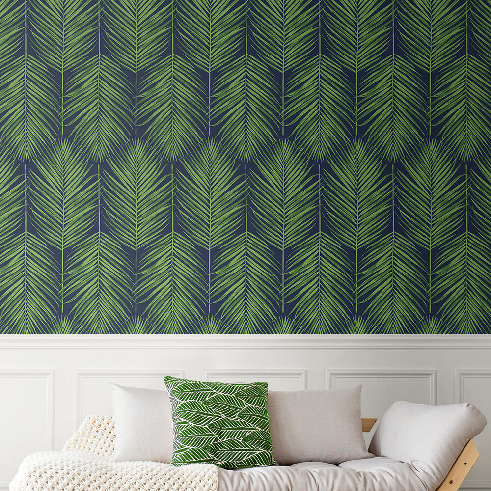 Marina Palm by Etten - Navy - Wallpaper : Wallpaper Direct