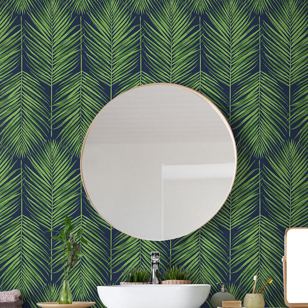 Marina Palm by Etten - Navy - Wallpaper : Wallpaper Direct