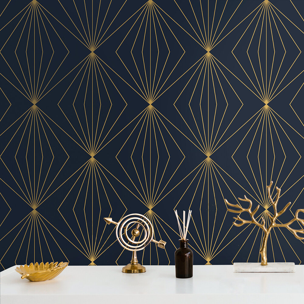 Diamond Vector by Etten - Navy - Wallpaper : Wallpaper Direct