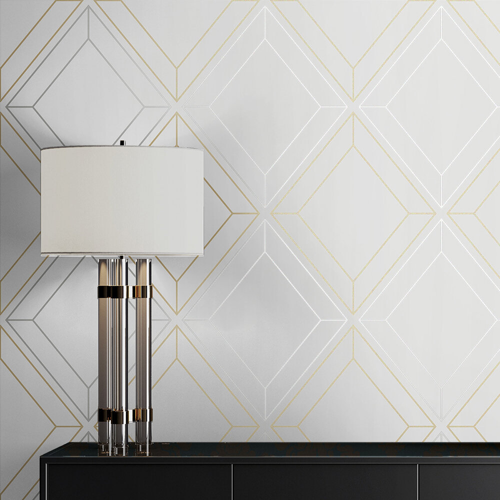 Linework Gem by Etten - White / Metallic - Wallpaper : Wallpaper Direct