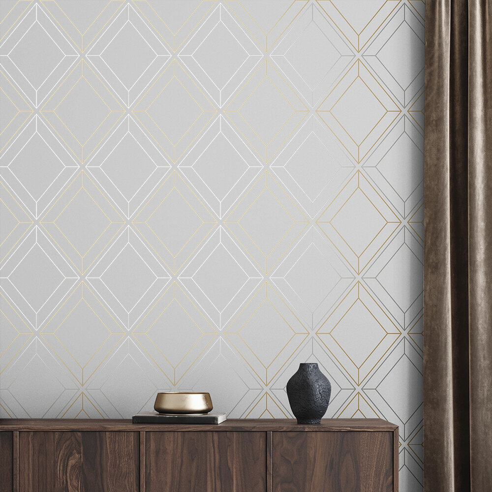Linework Gem by Etten - White / Metallic - Wallpaper : Wallpaper Direct