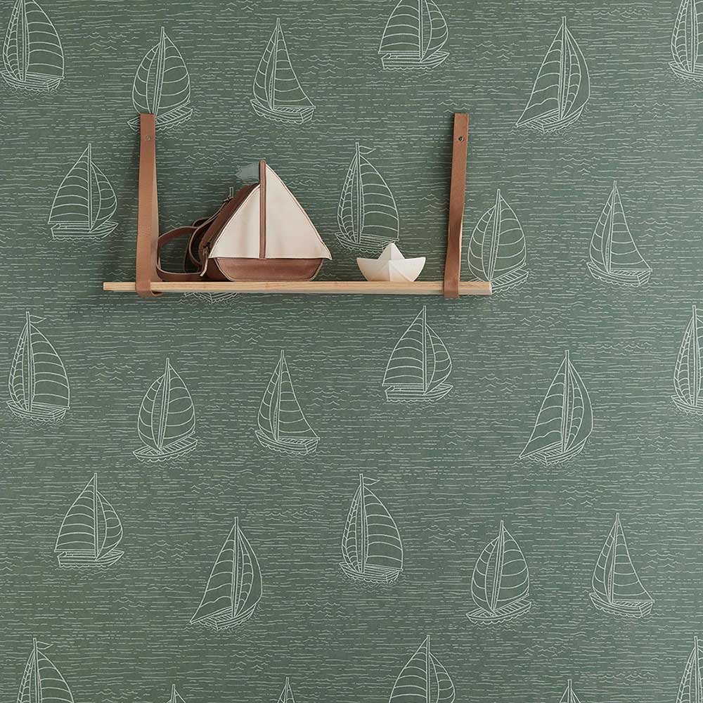 Sail Boats Wallpaper - Dark Green - by Eijffinger