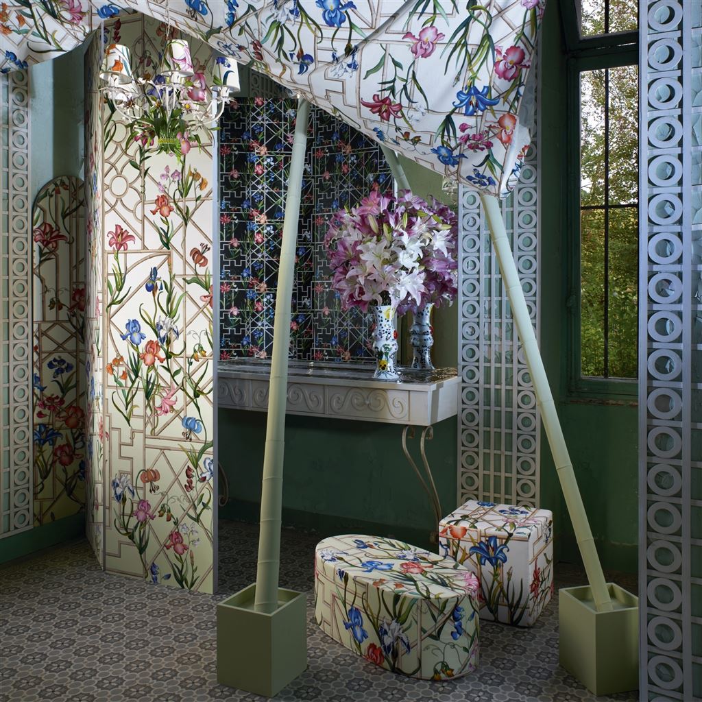 Fretwork Garden Panoramic Mural - Citron - by Christian Lacroix