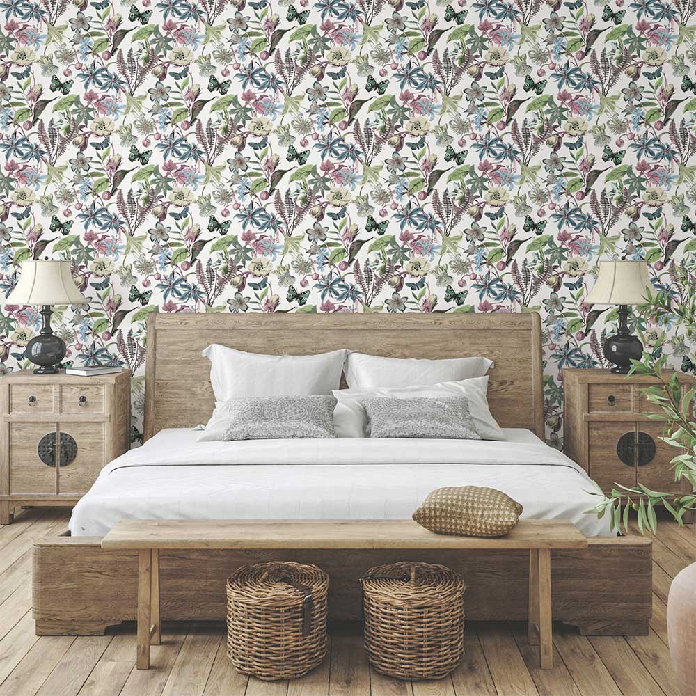 Butterfly House Wallpaper - White & Fuchsia - by York