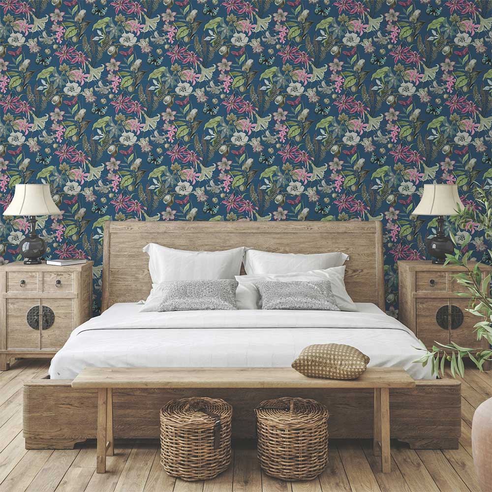 Butterfly House Wallpaper - Navy - by York