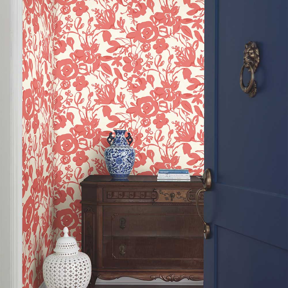 Brushstroke Floral Wallpaper - Coral - by York