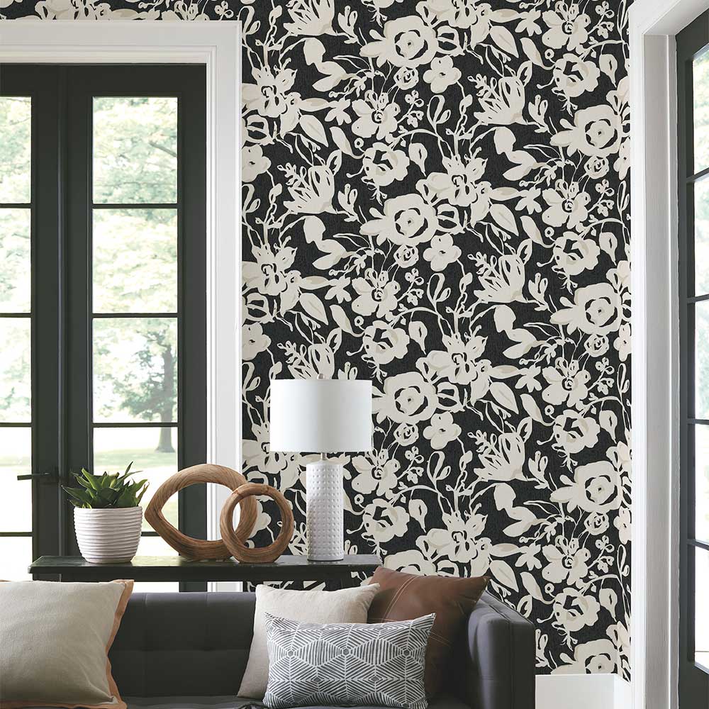 Brushstroke Floral Wallpaper - Monochrome - by York