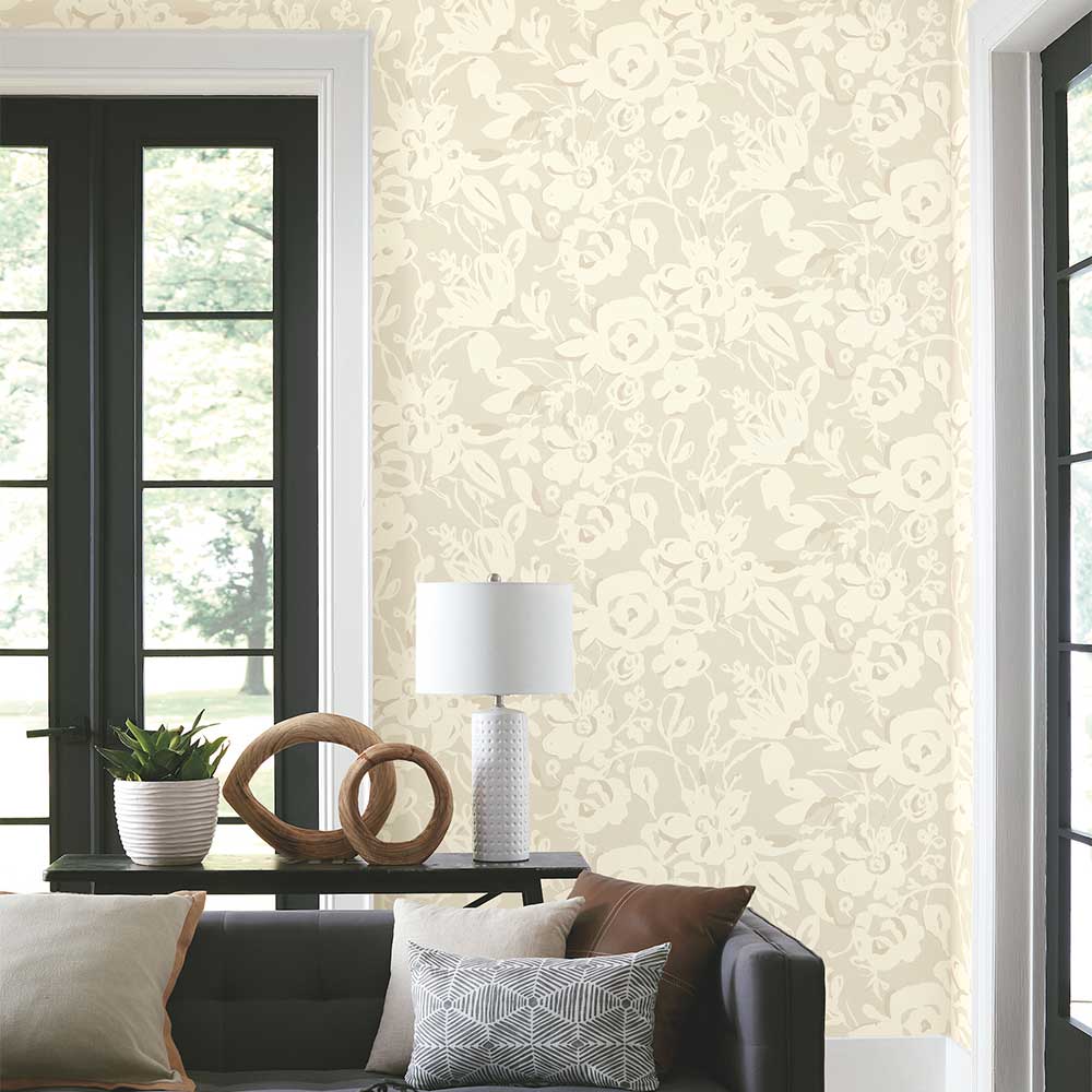 Brushstroke Floral Wallpaper - Taupe - by York