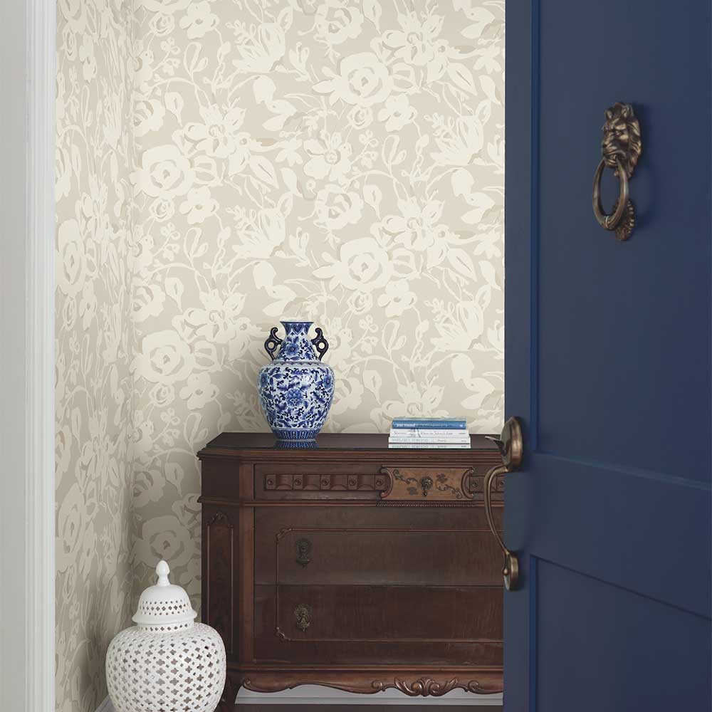 Brushstroke Floral Wallpaper - Taupe - by York