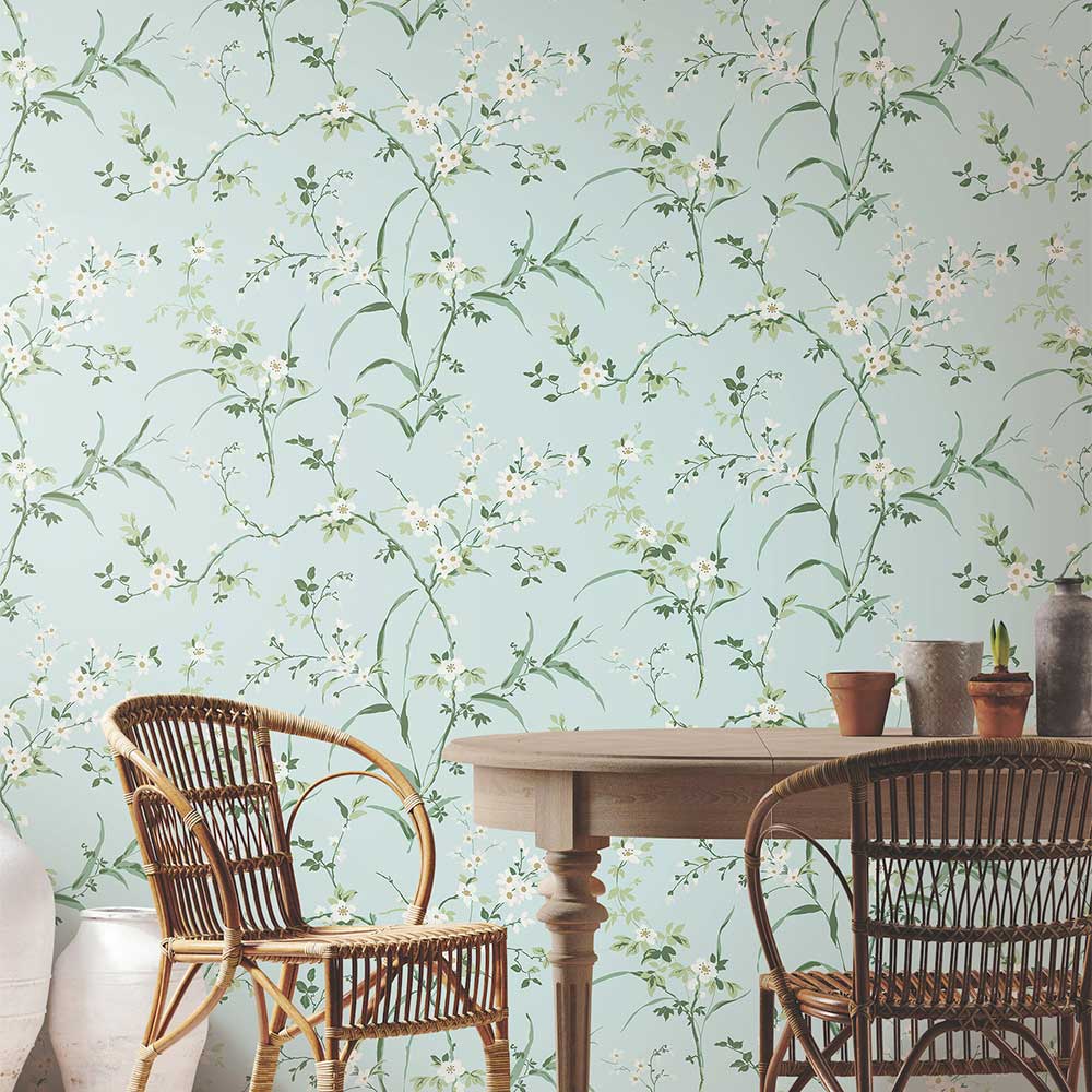 Blossom Branches Wallpaper - Spa Blue - by York