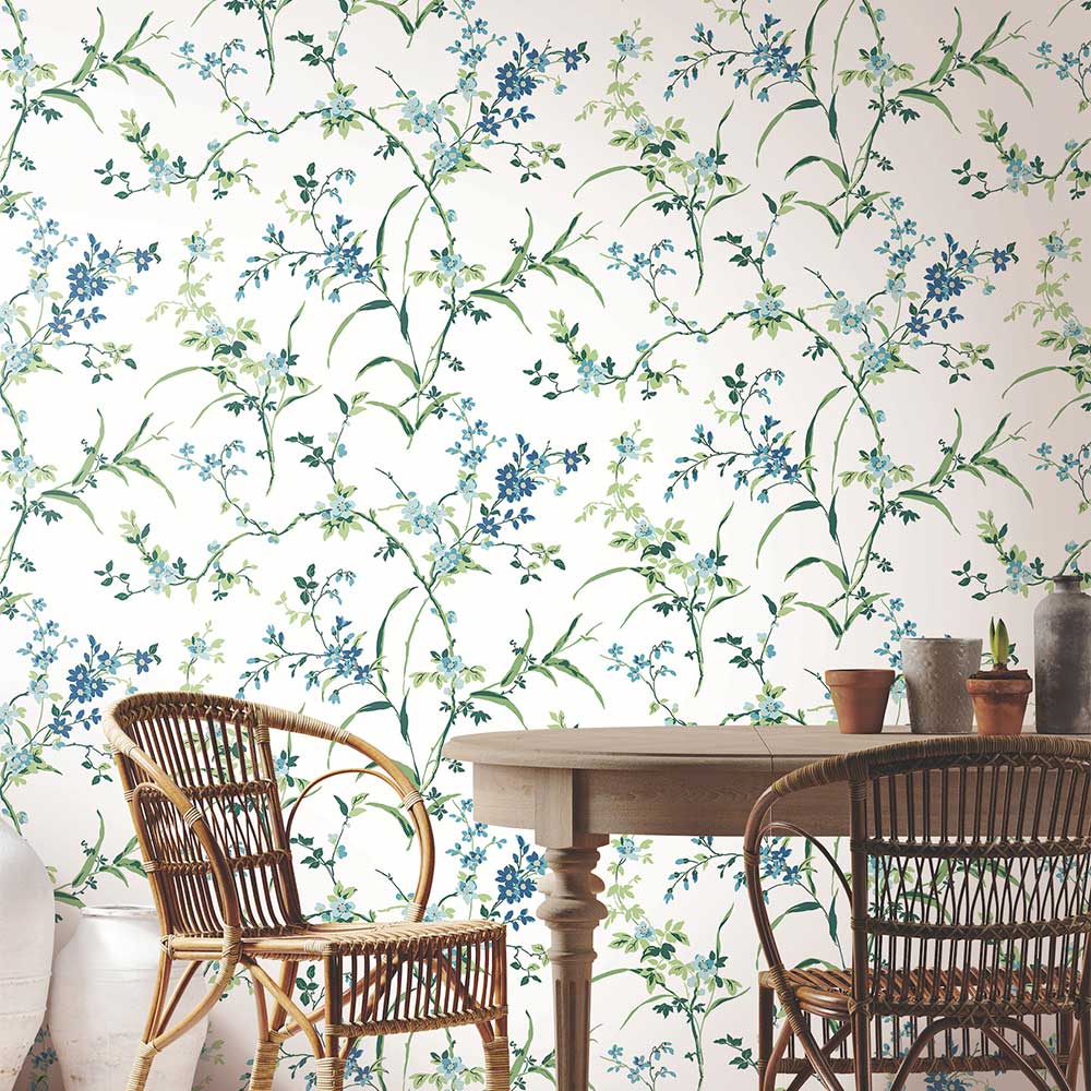 Blossom Branches Wallpaper - White & Blue - by York