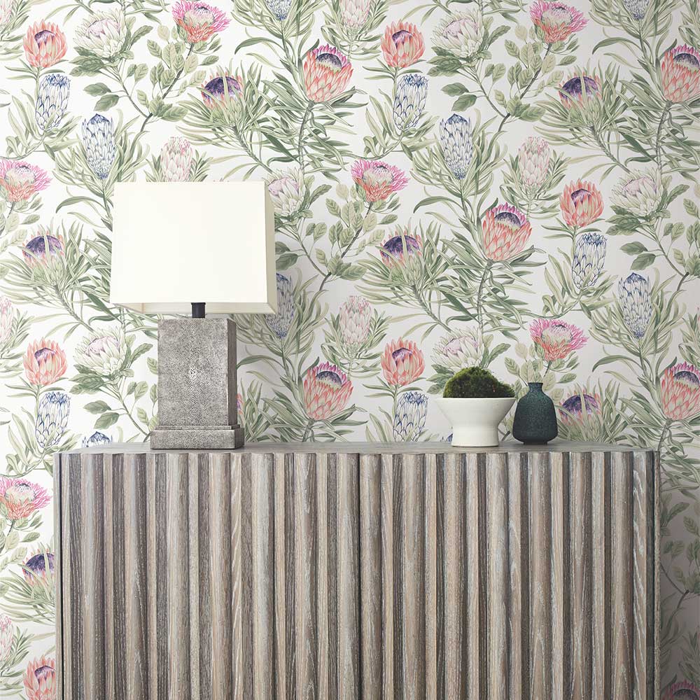 Protea  Wallpaper - White & Fuchsia - by York