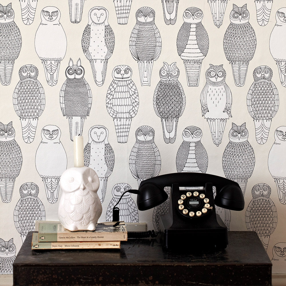 Owls of the British Isles Wallpaper - Neutral - by Abigail Edwards
