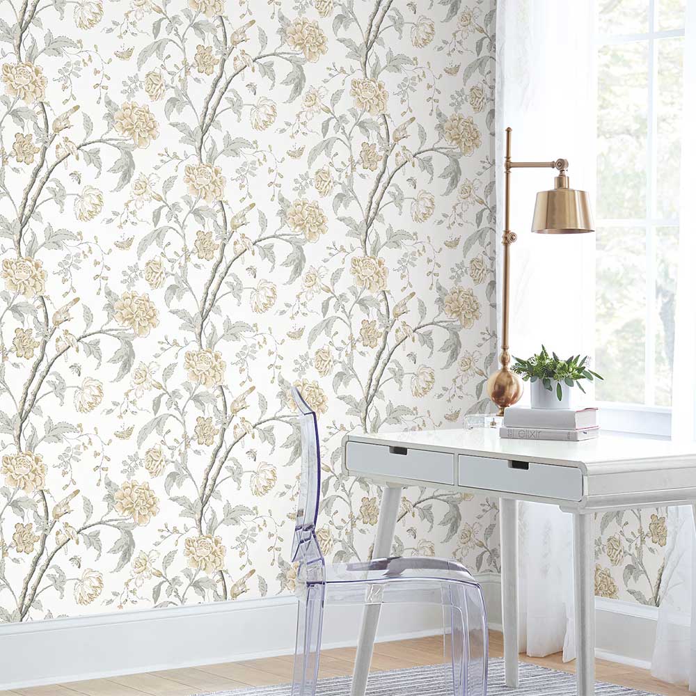 Teahouse Floral Wallpaper - Neutral - by York