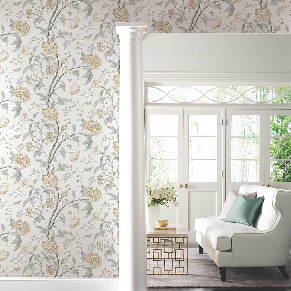 Teahouse Floral Wallpaper - Neutral - by York