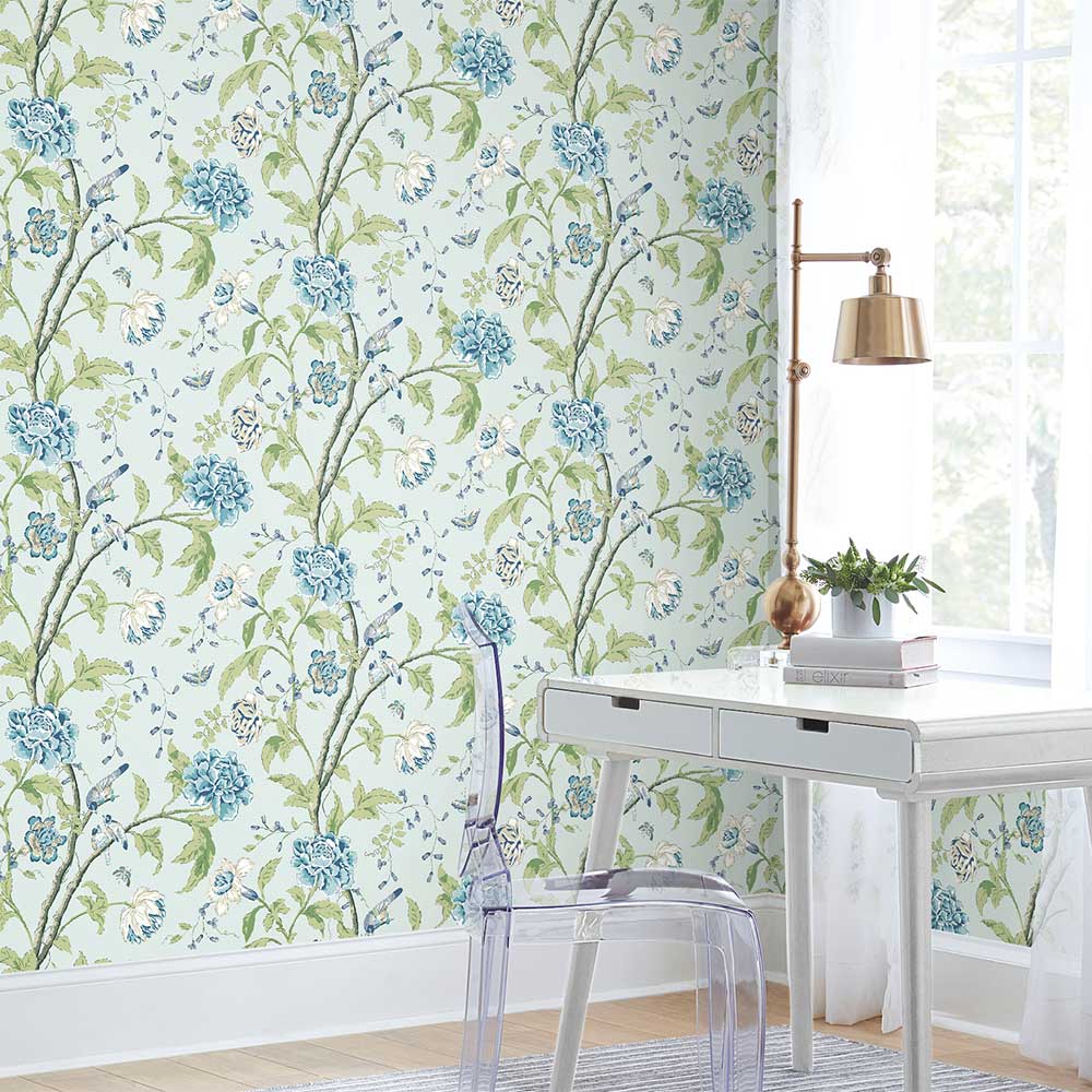 Teahouse Floral Wallpaper - Light Blue - by York