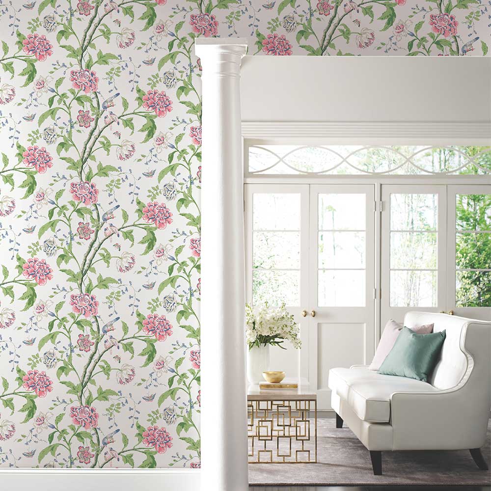 Teahouse Floral Wallpaper - White & Blush - by York