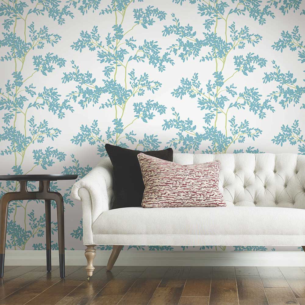 Lunaria Silhouette Wallpaper - White & Aqua - by York