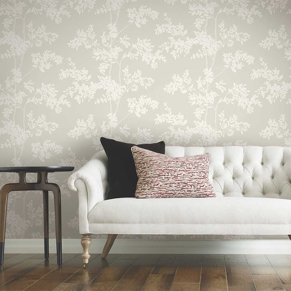 Lunaria Silhouette Wallpaper - White & Taupe - by York