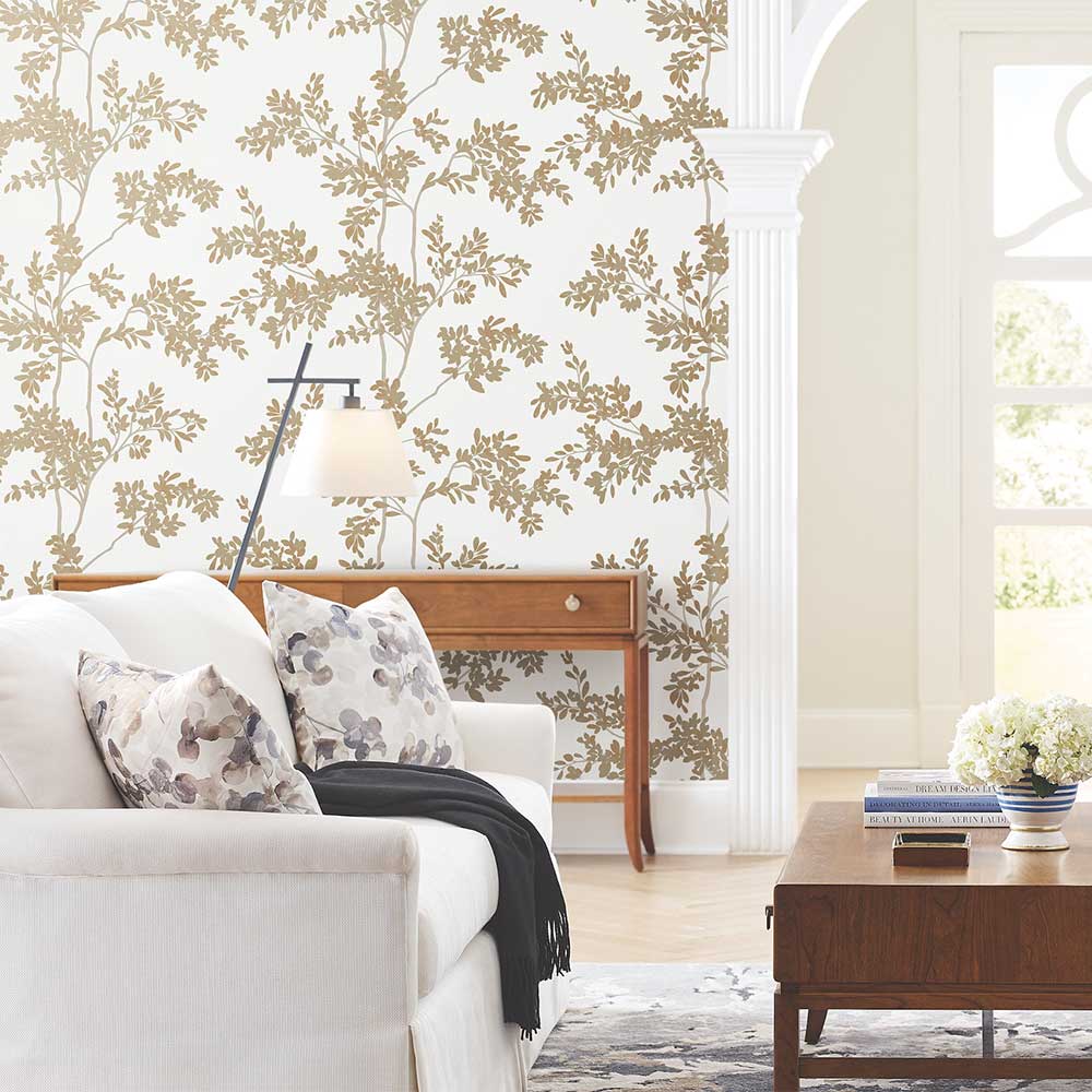 Lunaria Silhouette Wallpaper - White & Gold - by York