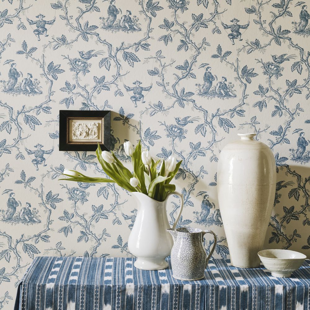 Toile Chinoise Wallpaper - Blue - by Colefax and Fowler
