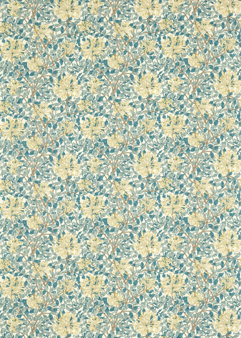 Honeysuckle Fabric - Teal / Soft Lemon - by Morris