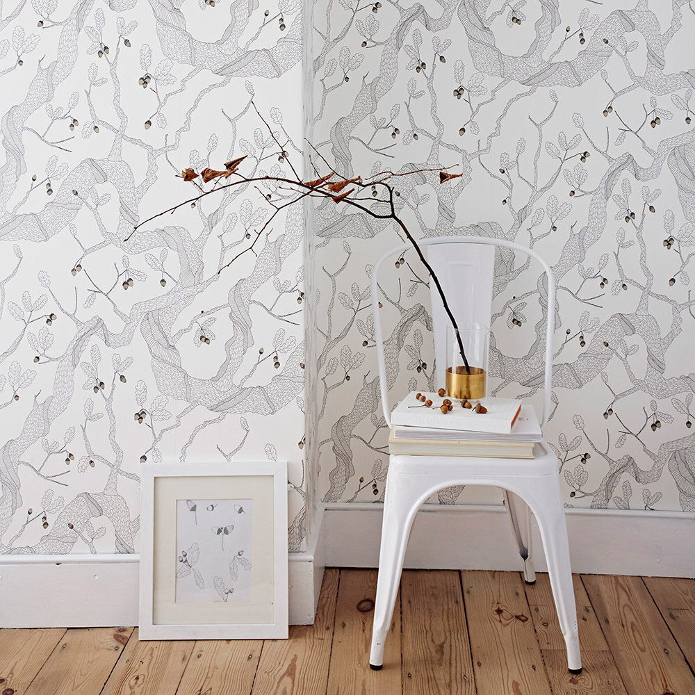 Oak Tree Wallpaper - White - by Abigail Edwards