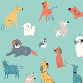 Panoramique Happy Dogs Large - Bleu sarcelle - Origin Murals. Cliquez pour en savoir plus et lire la description.