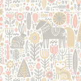 Scandi Forest Animals Medium Mural - Blush Pink & Grey - by Origin Murals. Click for more details and a description.