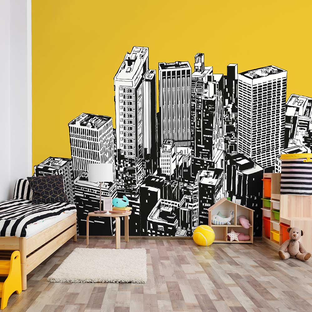 Urban City Skyscrapers Medium Mural - Yellow Gold - by Origin Murals