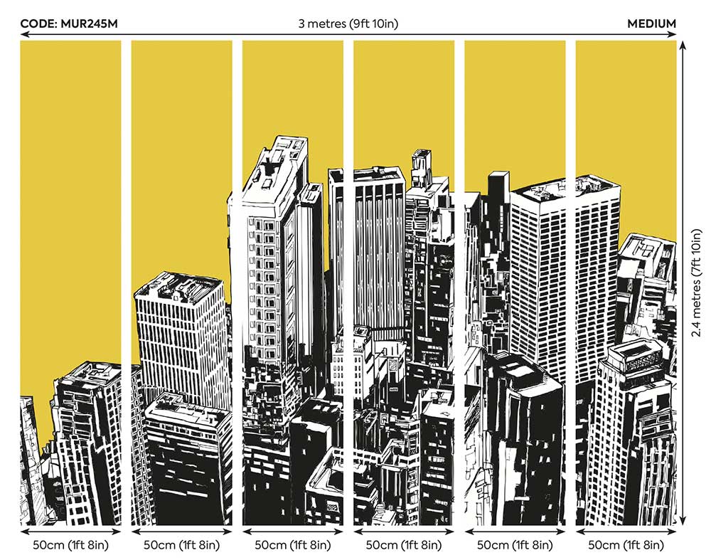 Urban City Skyscrapers Medium Mural - Yellow Gold - by Origin Murals