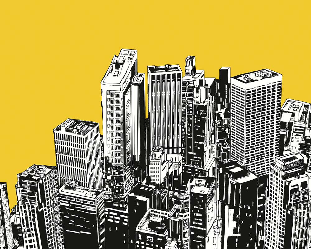 Urban City Skyscrapers Medium Mural - Yellow Gold - by Origin Murals