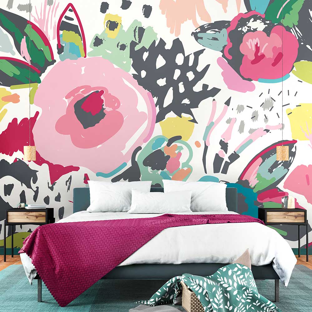 Abstract Floral Large Mural - Raspberry Pink - by Origin Murals