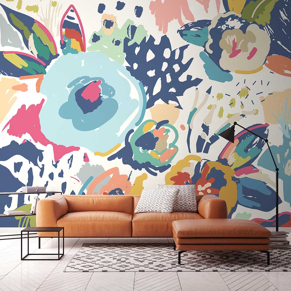 Abstract Floral Large Mural - Navy Blue - by Origin Murals