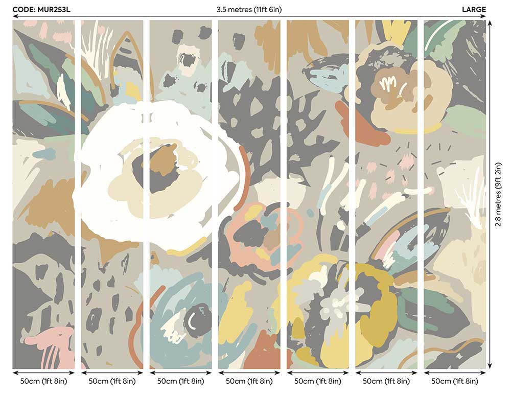Abstract Floral Large Mural - Warm Grey - by Origin Murals