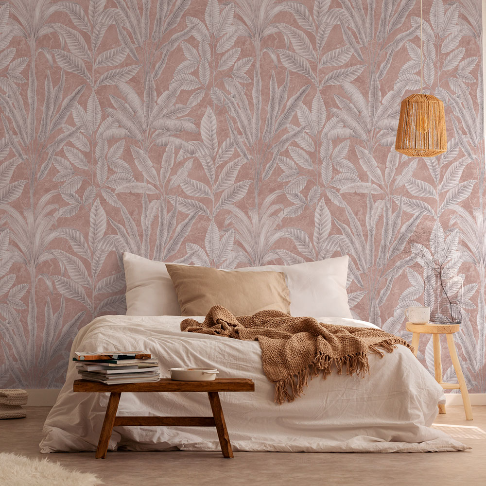 Palm Life Mural by Metropolitan Stories - Coral - Mural : Wallpaper Direct