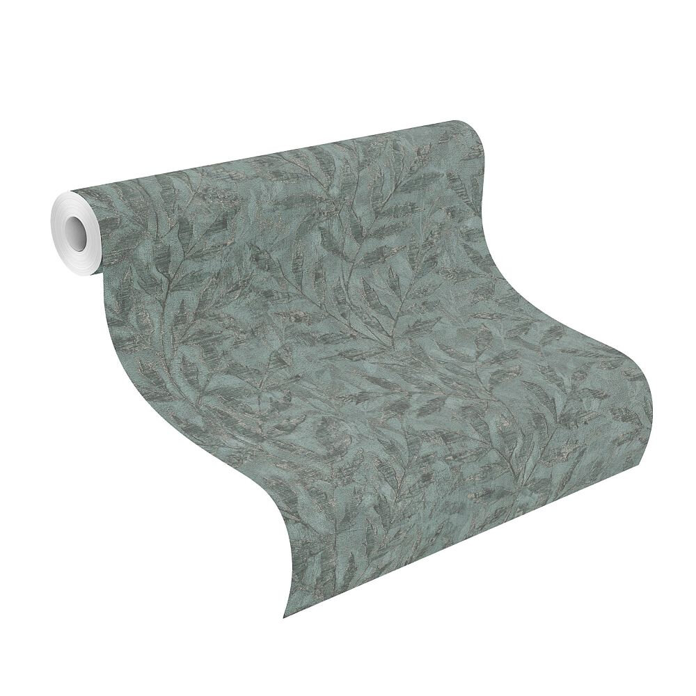 Metallic Leaf Wallpaper - Dark Green and Silver - by Albany