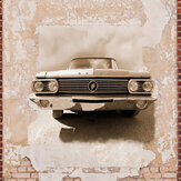 Vintage Car Brick Wall Mural - Brown/Yellow - by Metropolitan Stories. Click for more details and a description.