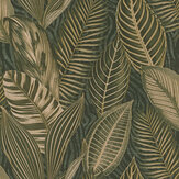 Papier peint Exotic Leaves - Vert foncé et or - Albany. Cliquez pour en savoir plus et lire la description.