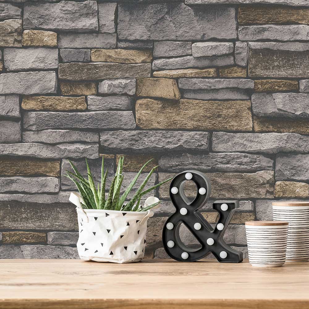 Granite Wall effect Wallpaper - Neutral - by Albany