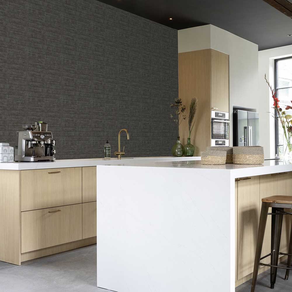 Concrete Brick effect Wallpaper - Charcoal - by Albany