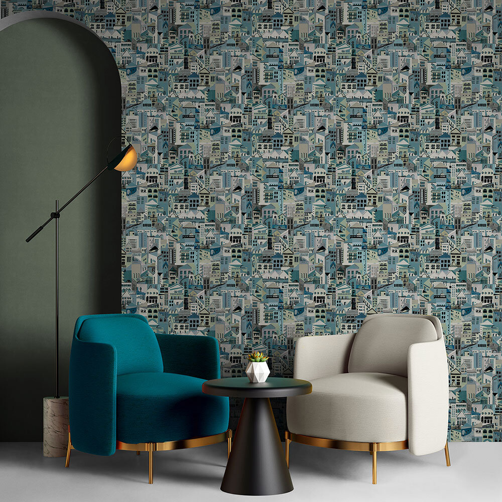 Villa Wallpaper - Blue - by Tres Tintas