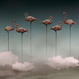Panoramique Flamingos Mural - Gris - Tres Tintas. Cliquez pour en savoir plus et lire la description.