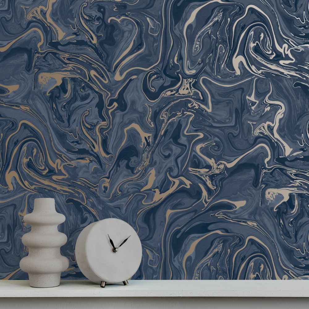 Distinctive Marble Wallpaper - Navy Blue - by Albany