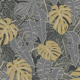 Monstera Leaf Wallpaper - Black / Gold - by Albany. Click for more details and a description.