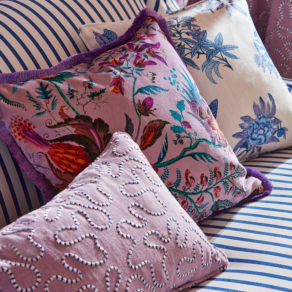 Wonderland Floral Velvet Fabric - Amethyst / Lapis / Ruby - by Harlequin